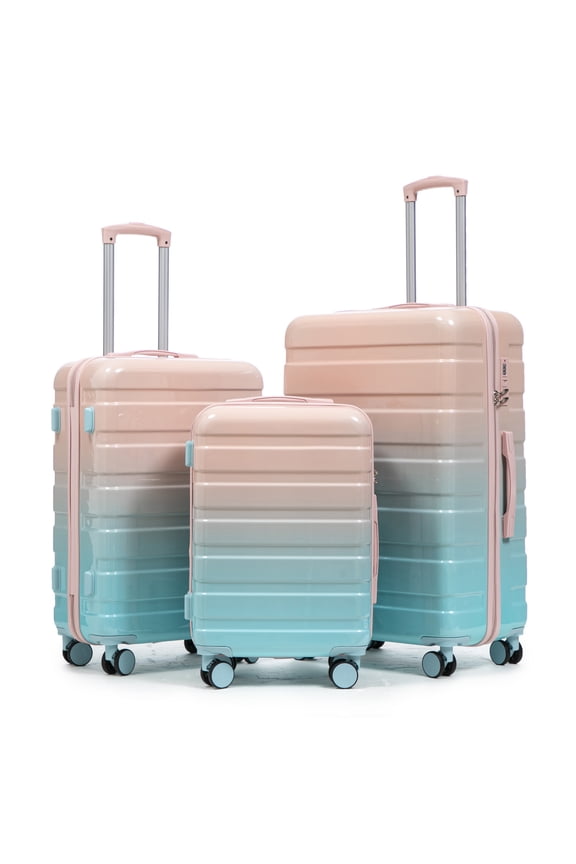 3 Piece Luggage Set, Hardshell Carry on Luggage with Spinner Wheel, TSA Lock, Expandable Hardside Suitcase with Gradient Color, 20in 24in 28in Suitcase Set for Travel, Blue+Pink
