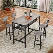 PAPROOS 5 Piece Dining Table Set, Counter Height Bar Table and Bar Stools Set with Storage Rack,Kitchen Table Set for Dining Room, Breakfast Nook, Gray