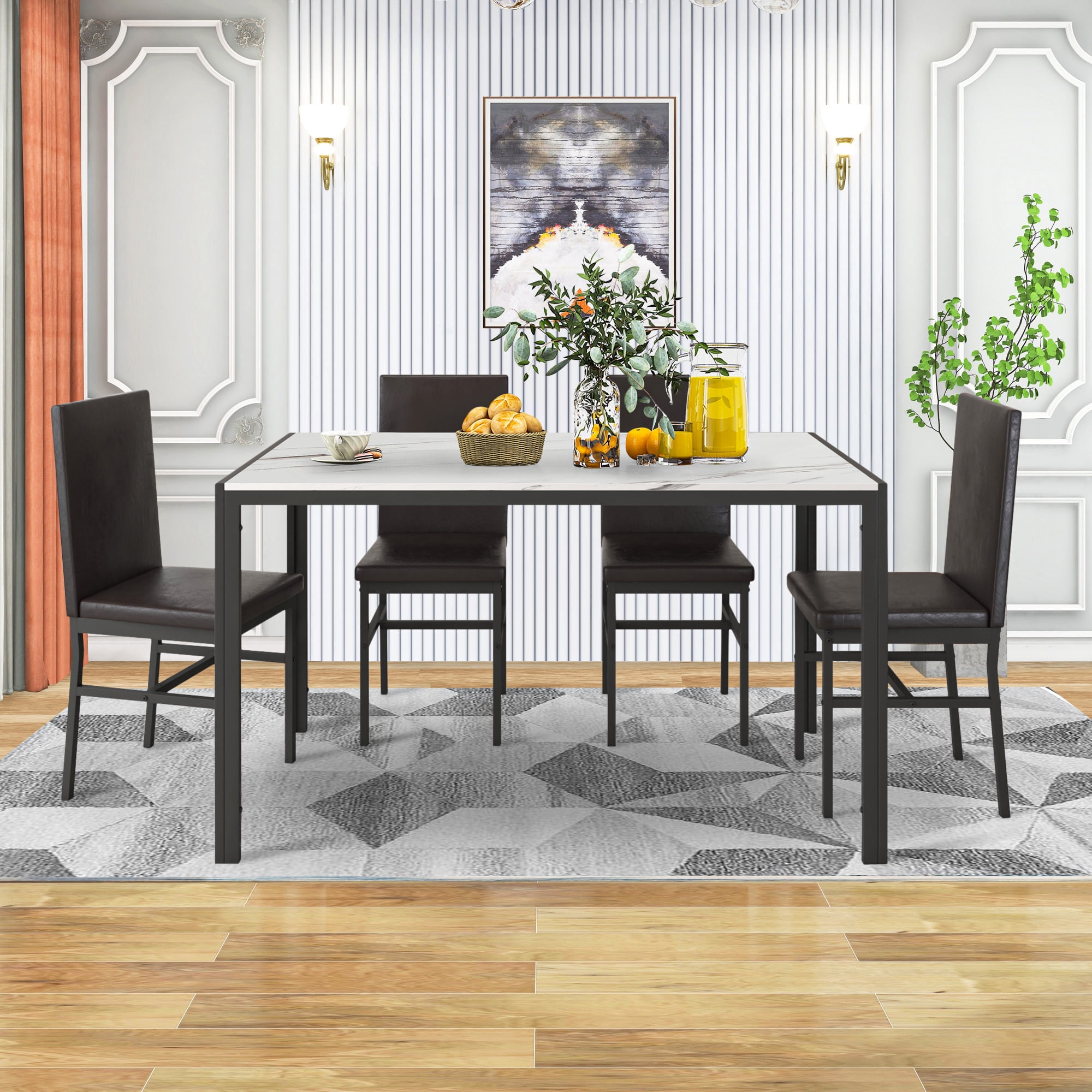 Paproos 5 Piece Dining Table Set, Dining Room Table Set with Marble Top ...
