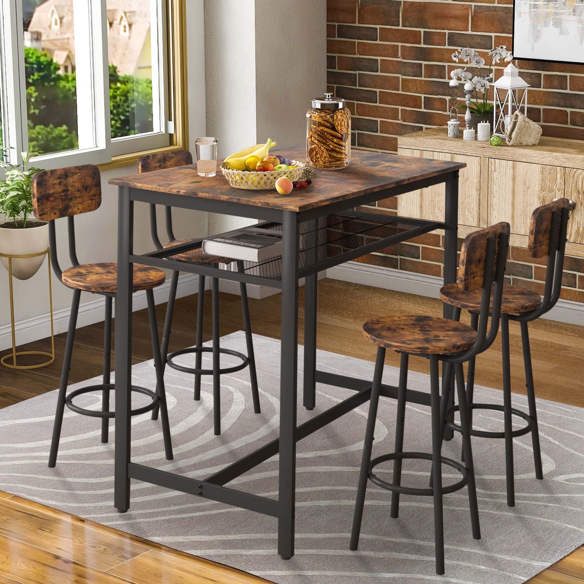 Paproos 5-Piece High Bar Table Set with Stools, Counter Height Dining ...