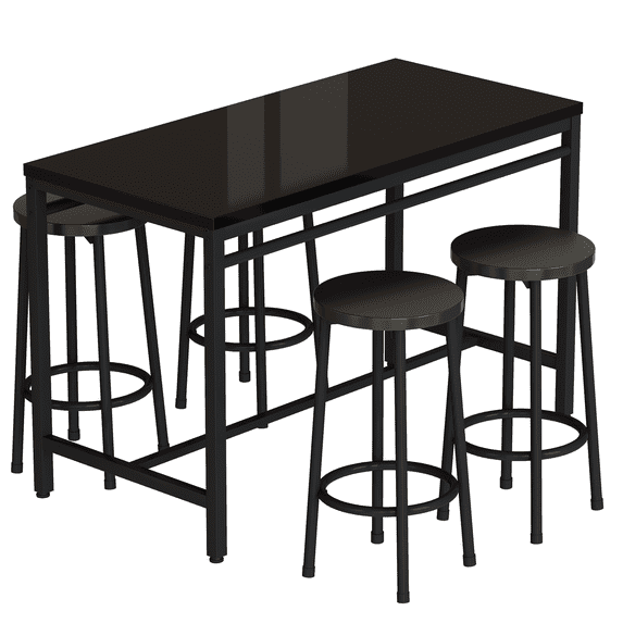 Paproos Bar Table Set of 5, 5 Piece Counter Height Dining Table and Chairs Set for Kitchen Breakfast Nook, Dining Room Pub Bistro Table and Round Bar Stools Set, Kitchen Table Sets with Chairs, Black