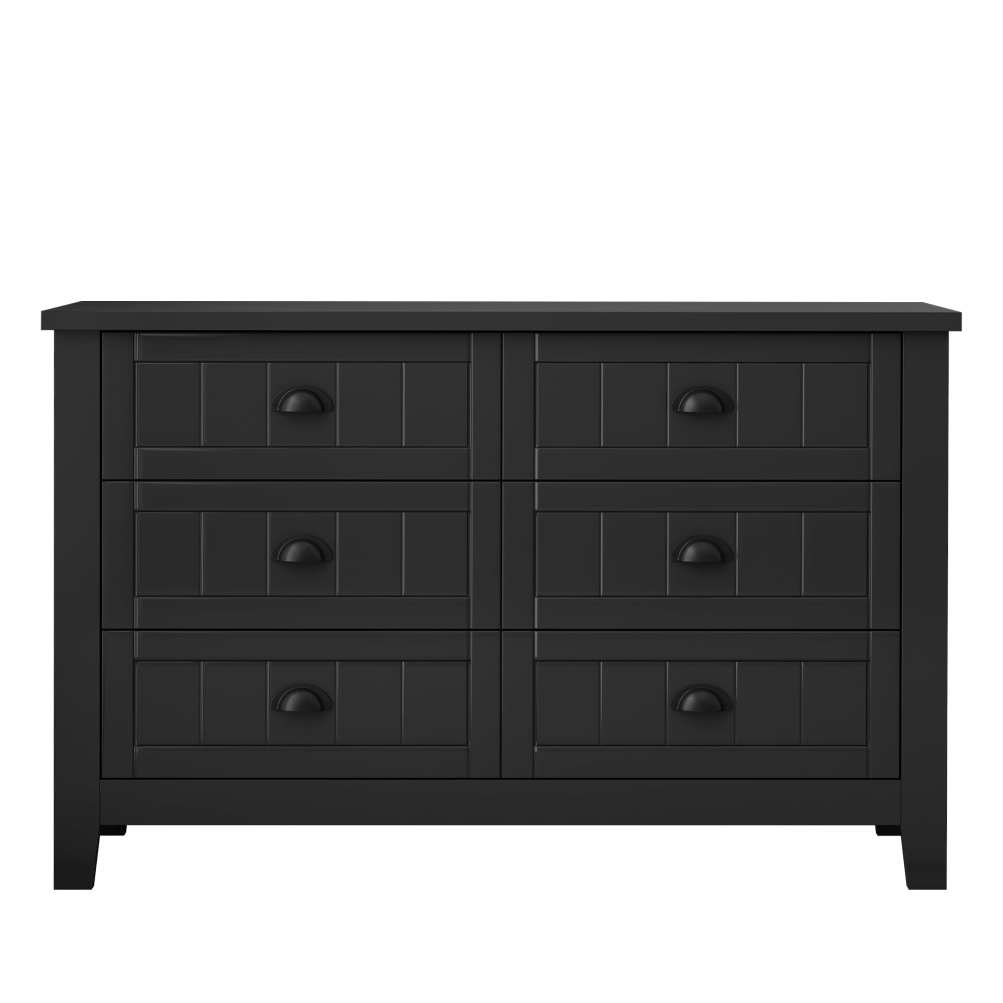 Paproos Black Chest of Drawers, Modern 6 Drawer Dresser with Retro