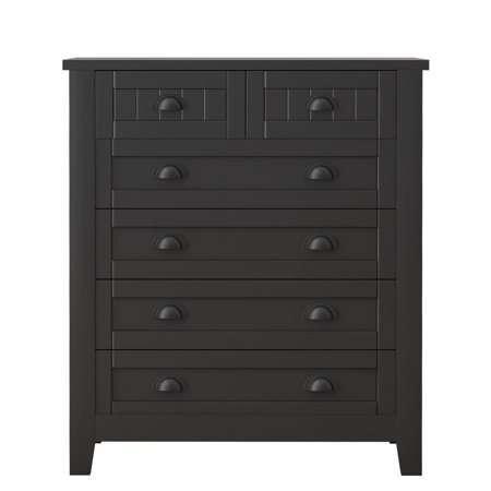 Paproos Black Chest of Drawers, Modern 6 Drawer Dresser with Retro Shell-shaped Handle, Large Capacity Clothes Organizer Wide Storage Cabinet Clothing Lockers for Closet Bedroom Living Room
