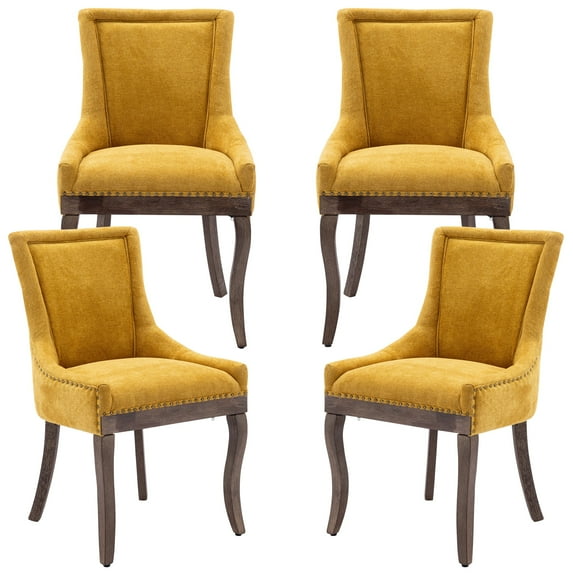 Paproos Dining chairs Set of 4, Upholstered Dining Room Chair with Solid Wood Legs and Bronze-Nail Head, Modern Kitchen Chair with Thick Fabric, Side Dining Chair for Home, Dining Room, Gold