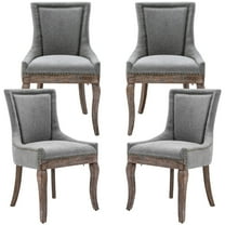 Paproos Dining chairs Set of 4, Upholstered Dining Room Chair with Solid Wood Legs and Bronze-Nail Head, Modern Kitchen Chair with Thick Fabric, Side Dining Chair for Home, Dining Room, Grey