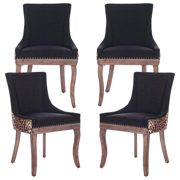 Paproos Dining chairs Set of 4, Upholstered Dining Room Chair with Solid Wood Legs and Bronze-Nail Head, Modern Kitchen Chair with Thick Fabric, Side Dining Chair for Home, Dining Room, Leopard