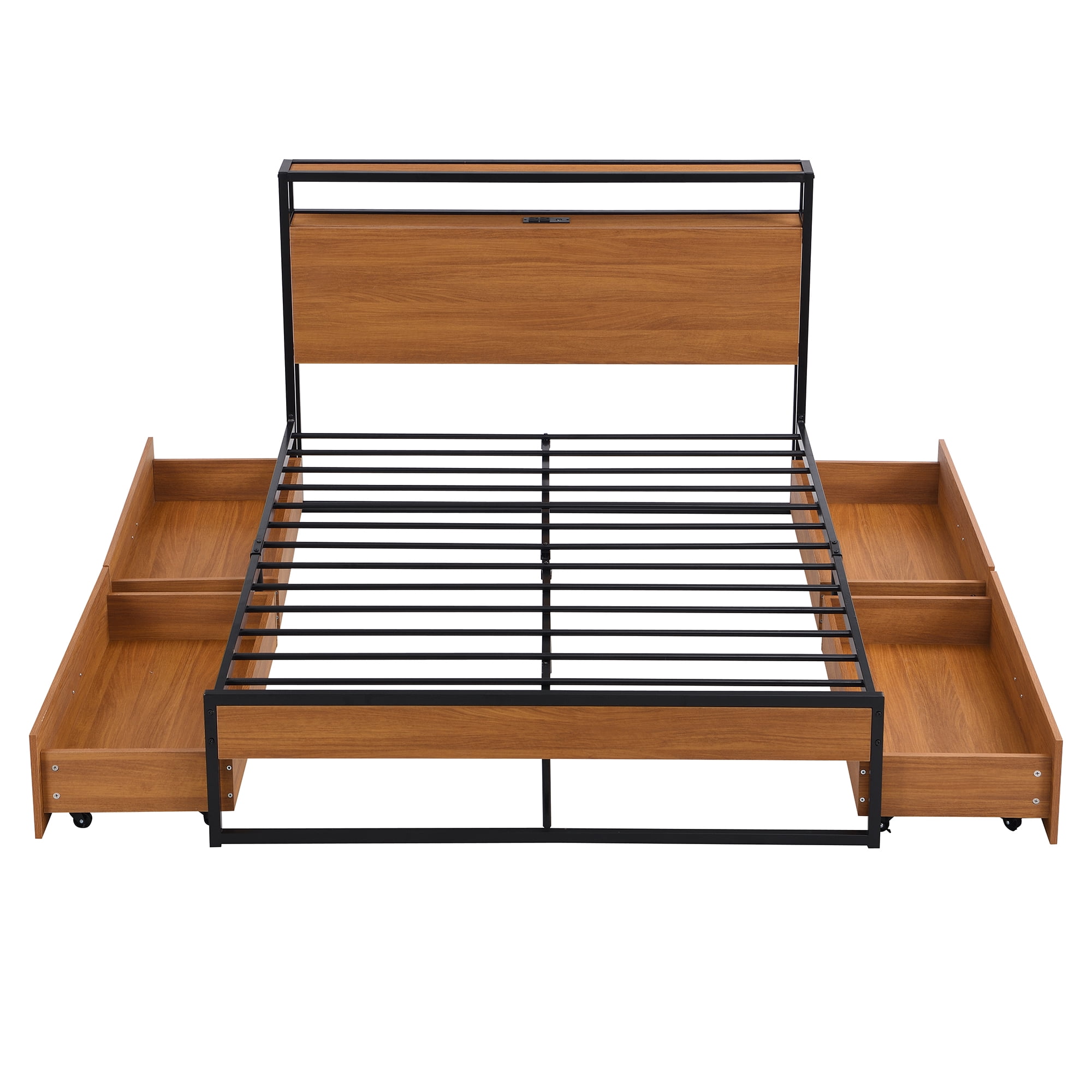 Paproos Full Size Bed Frame with USB Ports, New Upgraded Metal Platform ...
