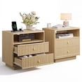 thumbnail image 1 of PAPROOS 22.8'' Fluted Nightstand Set of 2, Large 2 Drawers Bedside Table with Charging Station and LED Light, Curved Corner Design Storage Night Stand End Table for Bedroom, Living Room, Natural Oak, 1 of 10
