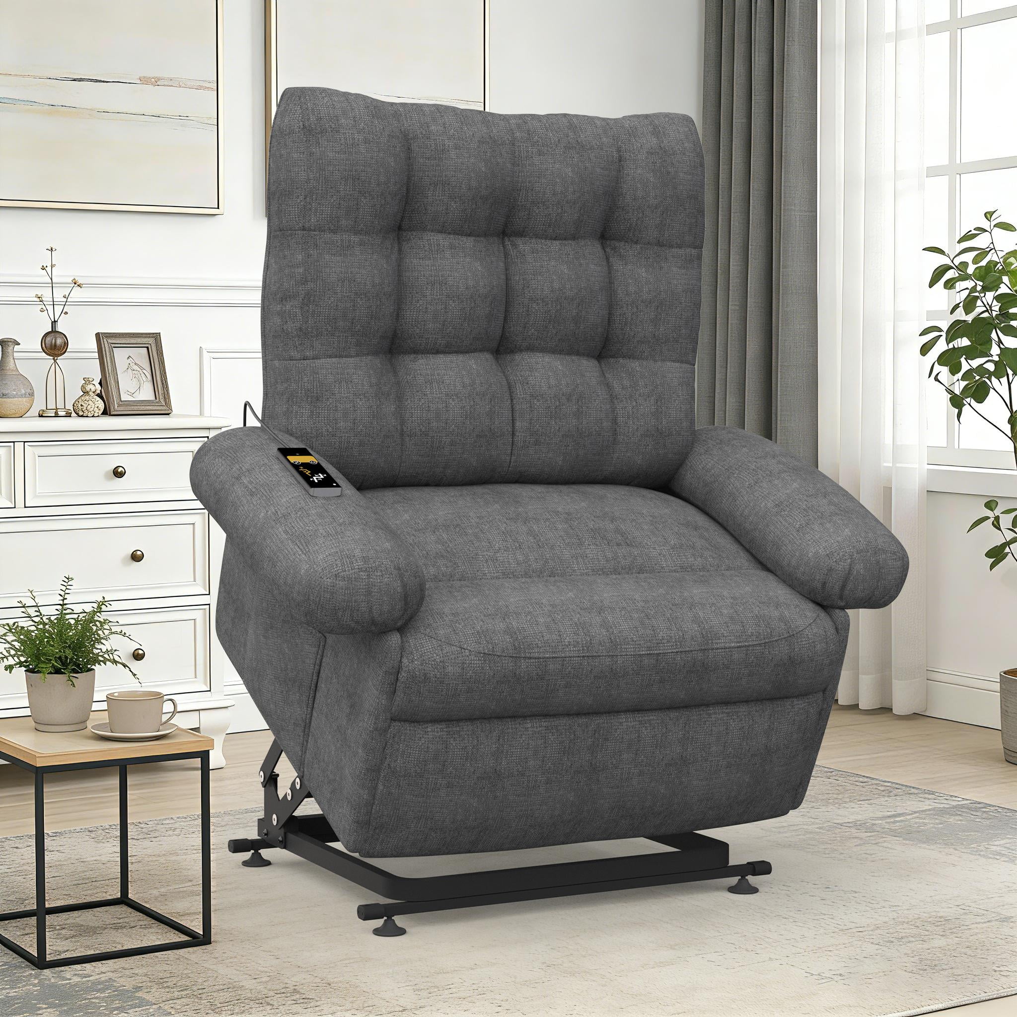 3 Motor Power Lift Recliner Chair, HSUNNS Zero Gravity Recliners with Side Pocket for Elderly, Electric Sofa with Remote Control for Living Room Home Theater, Ergonomic Lounge Recliner Chair, Gray