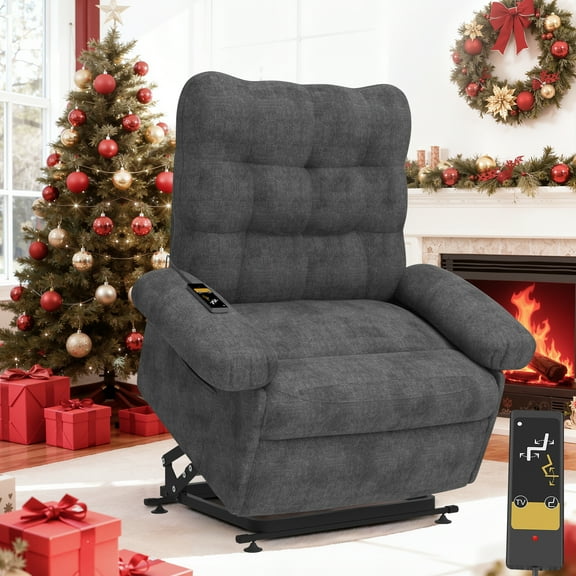 Power Lift Recliner Chair, HSUNNS Recliners with Side Pocket for Elderly and Adults, Single Electric Sofa with Remote Control for Living Room Home Theater, Ergonomic Lounge Recliner Chair, Gray