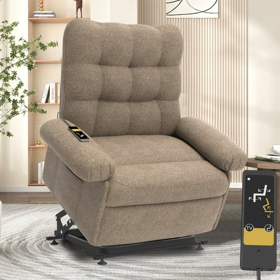 Power Lift Recliner Chair, HSUNNS Recliners with Side Pocket for Elderly and Adults, Single Electric Sofa with Remote Control for Living Room Home Theater, Ergonomic Lounge Recliner Chair, Brown