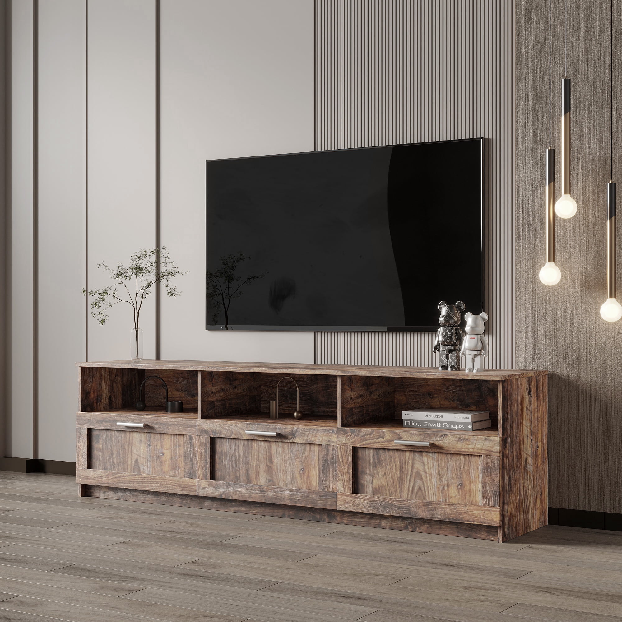 Paproos TV Stand with Drawers, Heavy Duty Wood TV Console Table for 7580 Inch TV, Modern TV
