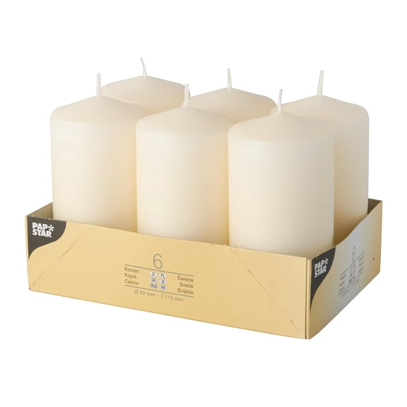 Papstar 17991 Pillar Candles Set of 6 (Diameter 60 x 115 mm) Cream Single