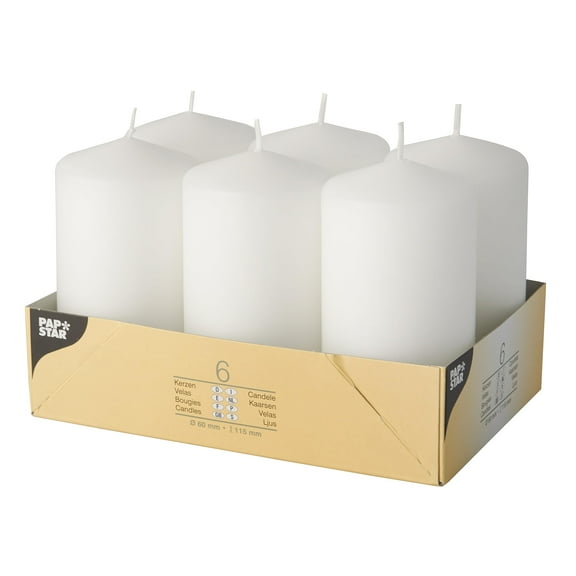 Papstar Pillar Candles 60x 115mm Pack of 6 White