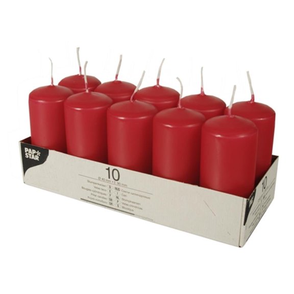Papstar Pillar Candles / Column Candle Red (10 Pieces) 20.2 x 8.2 x 9 cm Red