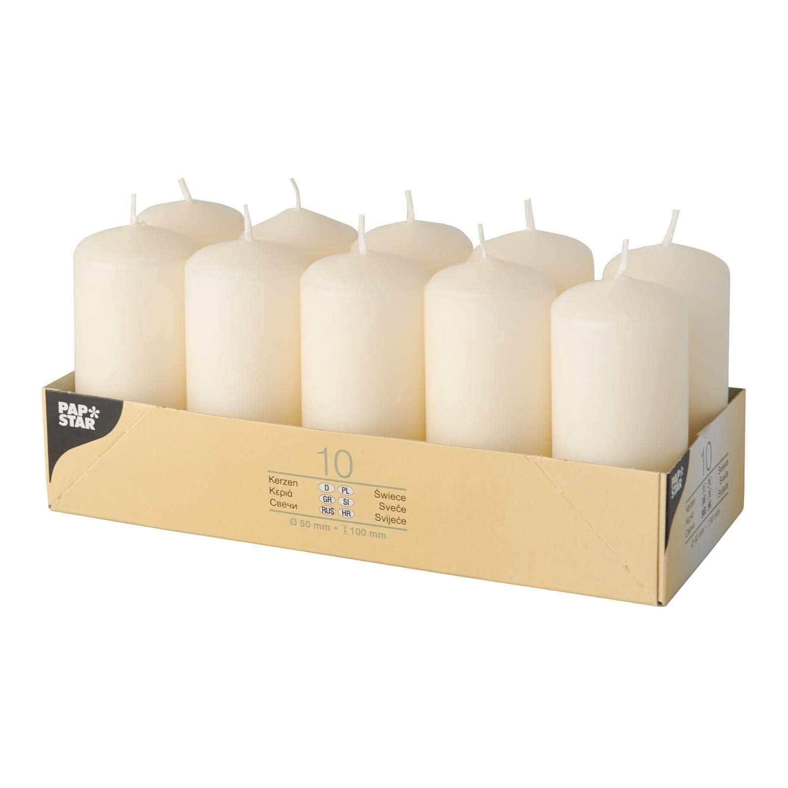 Papstar Wax Candles, 17912 10, 40 x 90 mm Off-white