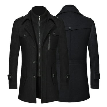 Paptzroi Men's Autumn And Winter Coat Double-collar Woolen Coat Thickened Collar Mid-length Woolen Zipper Trench Coat