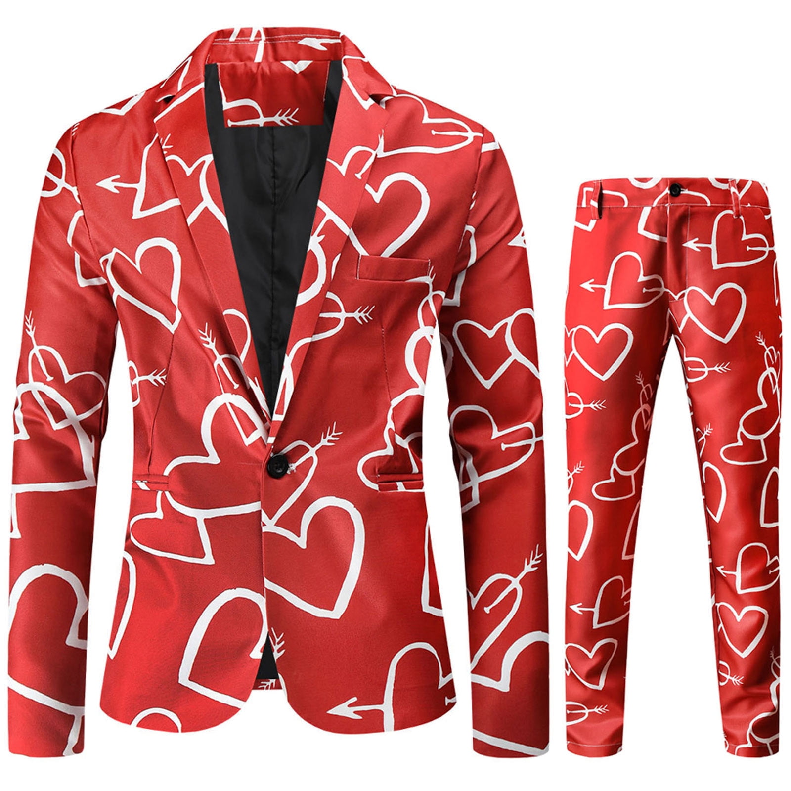 Paptzroi Men's Casual Fashion Twopiece Suit Love Printed Coat Jacket