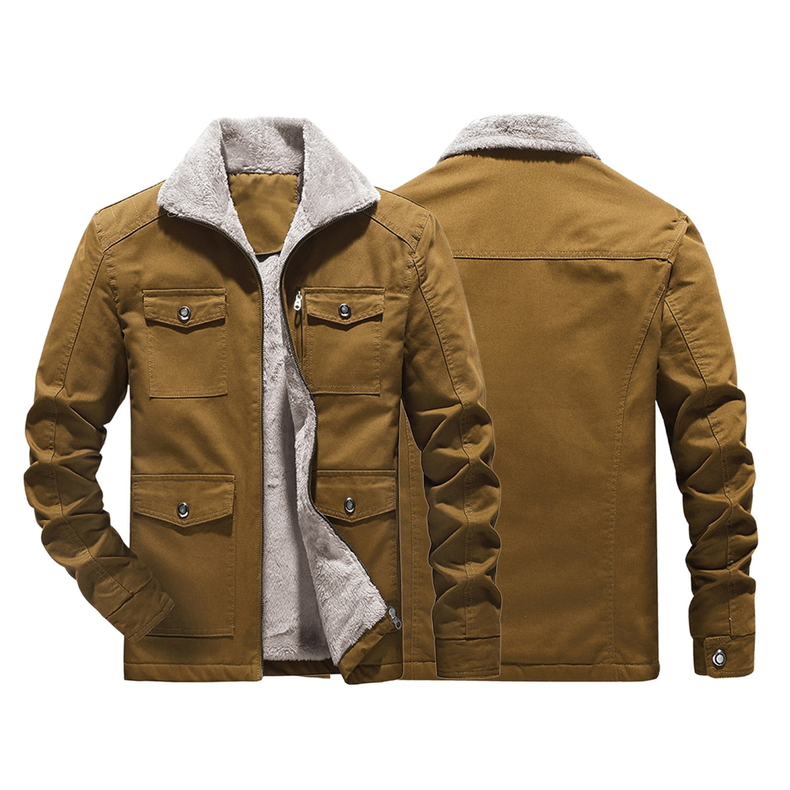 Paptzroi Men s Fall And Winter Casual Lapel Lamb Velvet Jacket Plus Velvet Thick Pure Cotton Washed Work Outwear