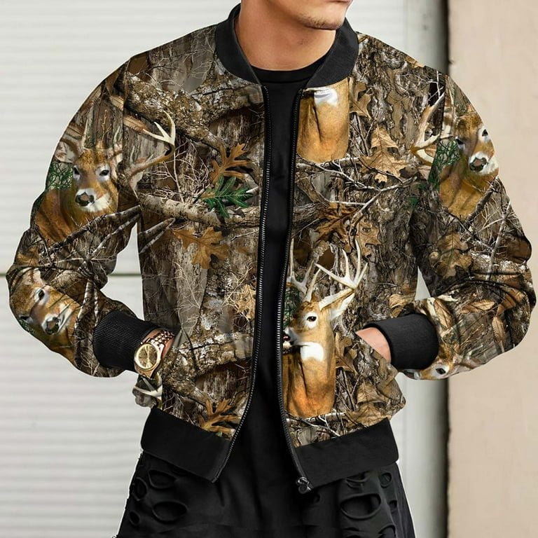Paptzroi Mens Autumn And Winter Leisure Sports Hunting Camouflage Woven Street Collar Zipper Jacket Coat Walmart