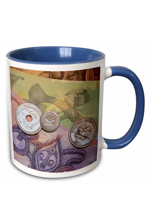 , Papua New Guinea. Village of Vanimo. Colorful Png Money., 15oz Two-tone Blue Mug