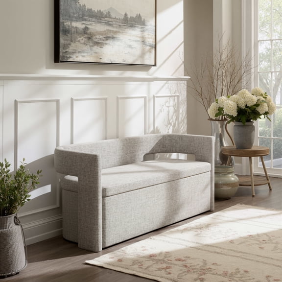 Papua Storage Bench Gray Bench, Modern Style, Seats up to 2, Plywood, Indoor Living