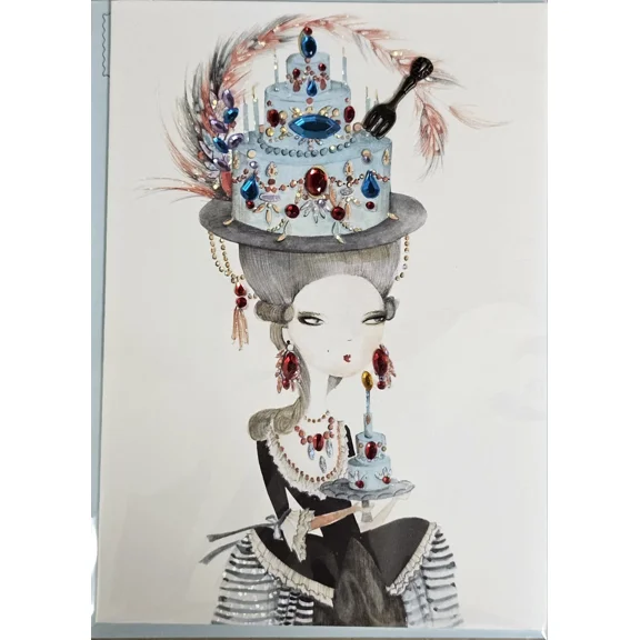 Papyrus Handcrafted French Court Lady Cake Hat Glitter Jewel Happy Birthday Card