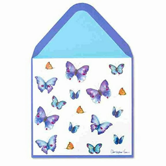 Papyrus Red Blue Butterflies Blank Card, (7 x 5 x 0.25)