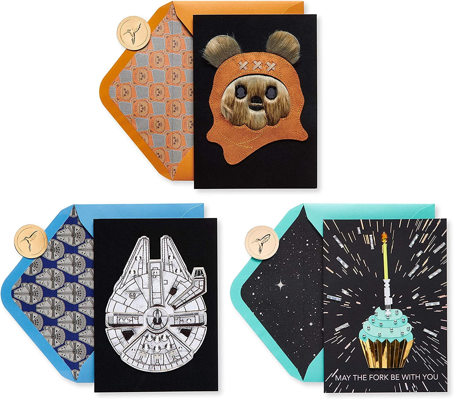 Papyrus Star Wars Geburtstagskarten-Set – 3 Motive (Ewok, Cupcake, Millennium Falcon)