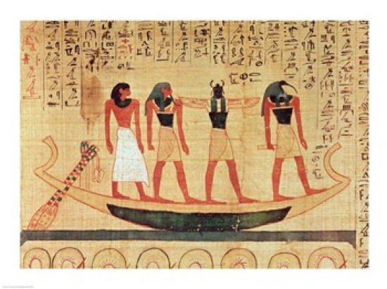 Papyrus depicting a man being transported on a barque to the afterlife Canvas Art - (24 x 18)