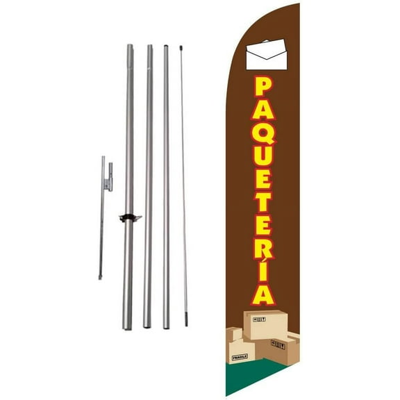 Paqueteria Ship Center 15 foot Feather Banner Swooper Flag Sign with Pole Kit and Ground Spike