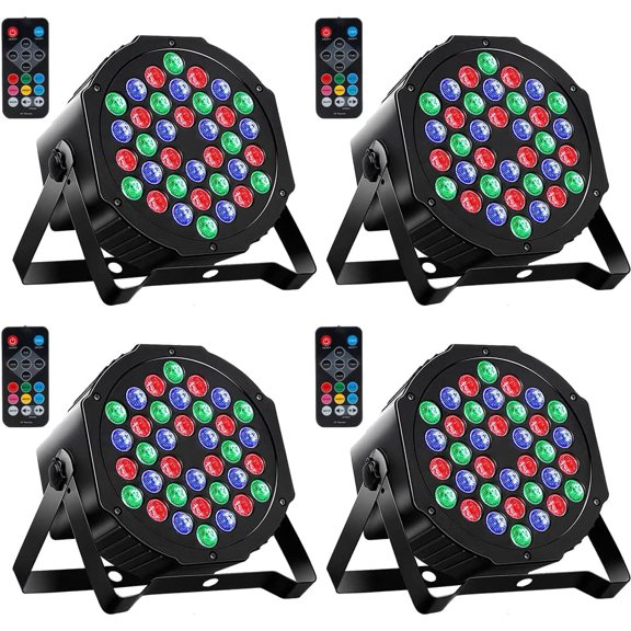 Par Lights 4 Pack, RGB 36 LED Stage Light Sound Activated DMX Control, 7 Modes Uplighting with Remote Control Stage Lighting, DJ Party Light for Club KTV Disco Party4 Pack