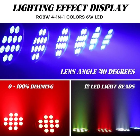 Par Lights for Stage Lighting 12 LED Par Can DJ Light RGBW Mixed Effect Sound Activated Fade Flash Strobe DMX Lighting for Event Party Show Wedding Festival Bar