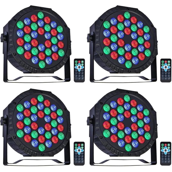 Par Lights Stage Lights Uplights LED RGB Lighting DMX512 Sound Activation Multiple Lighting Modes Party Light for DJ, Disco, Stage, Wedding - 4 Packs
