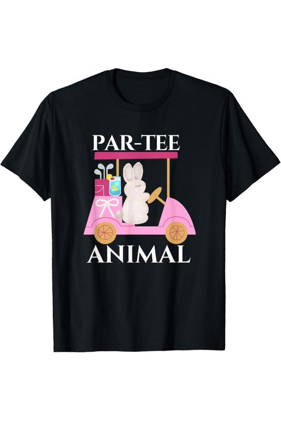 Par-Tee Animal Golfer Bunny Golf Cart Cocktail Drinks Bow T-Shirt All Size S-5XL