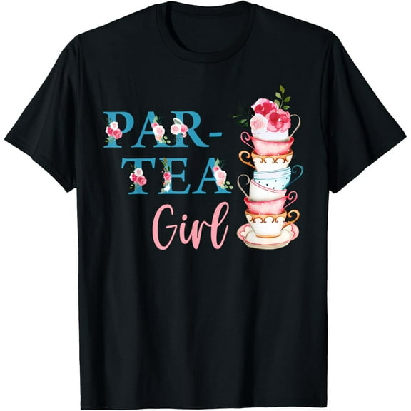 Par-tea Girl 2nd Birthday Teapot Tea For Two Birthday Party T-ShirtMen and women, Black T-shirt, size: Extra large S-4XL