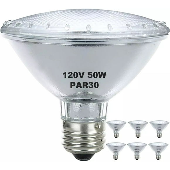 Par30 Short Neck, 6 Pack High Output Par30s Halogen 50W 120V, Par30 Dimmable Warm White 3000K, 50W Par30 Flood Light with E26 Medium Base for Recessed Trim Lighting, Track Light