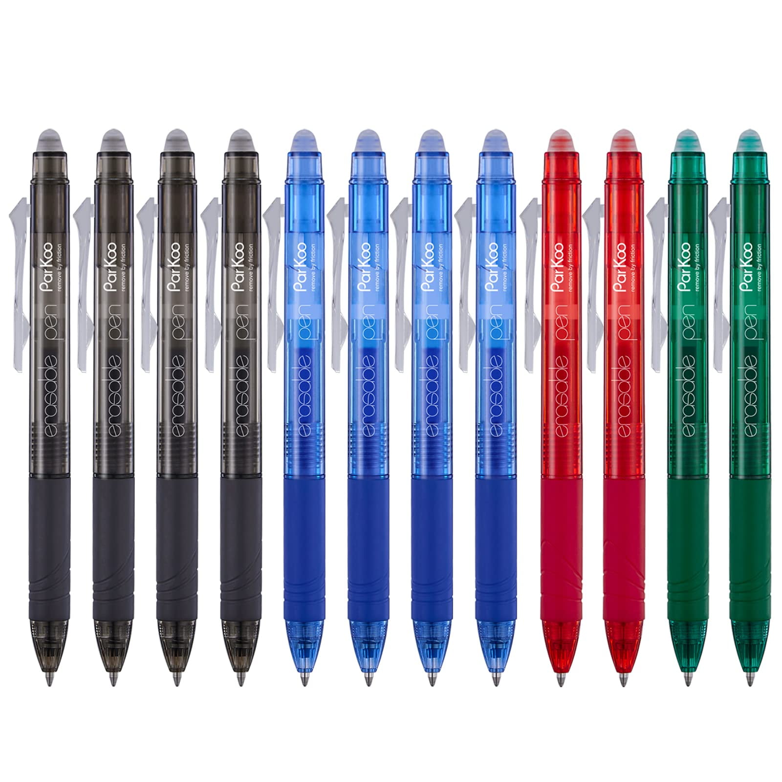 ParKoo Retractable Erasable Gel Pens Clicker Fine Point 0.7 mm, No Need