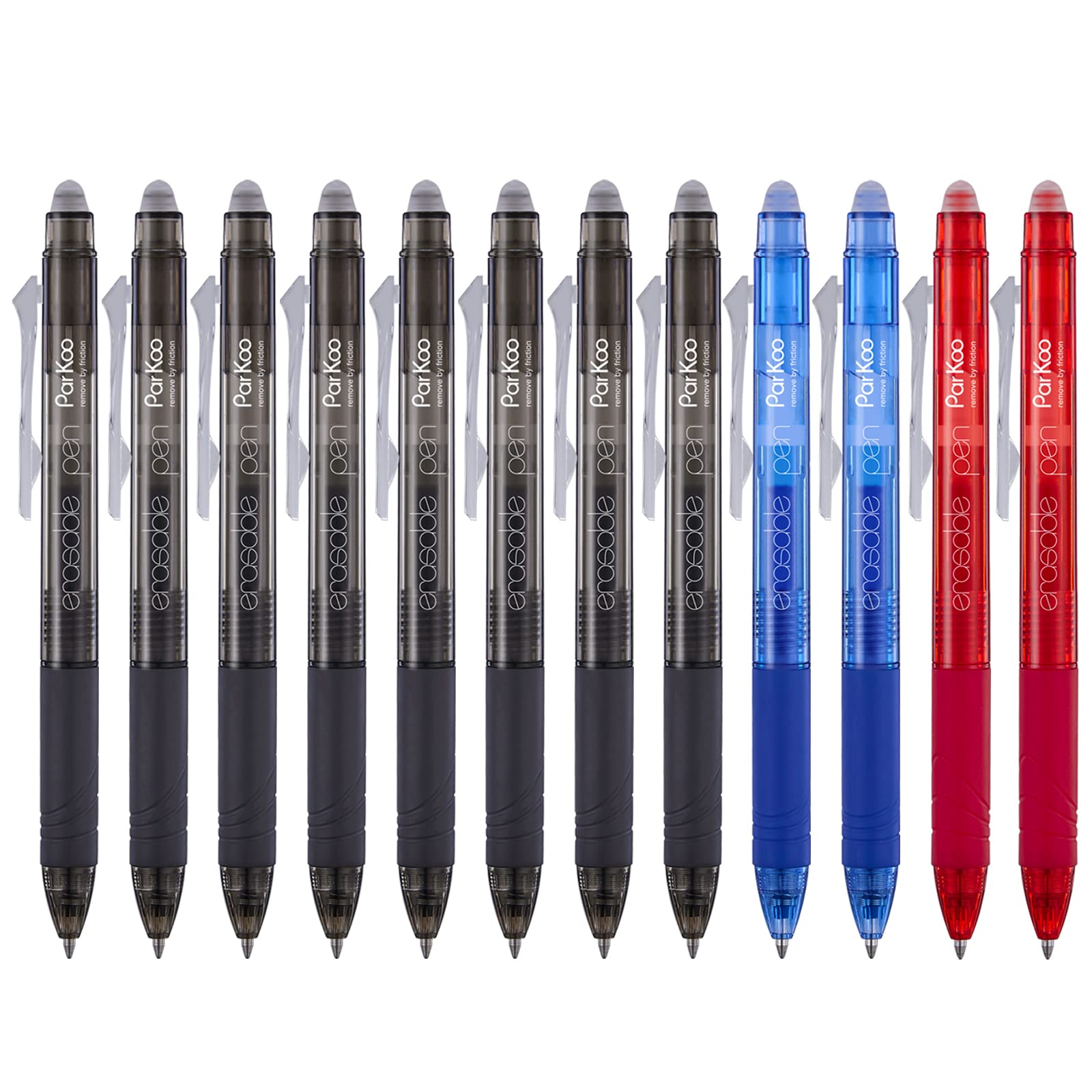 ParKoo Retractable Erasable Gel Pens Clicker Fine Point 0.7 mm, No Need
