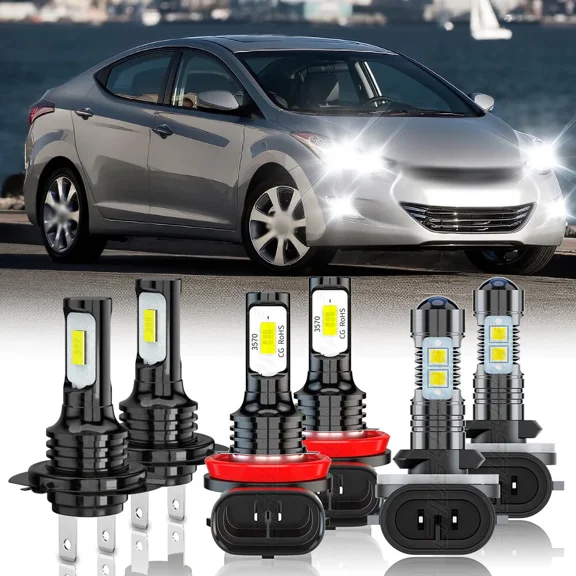 Para For Hyundai Elantra 2013-2018 Kit de faros LED Hi/Lo + luces antiniebla