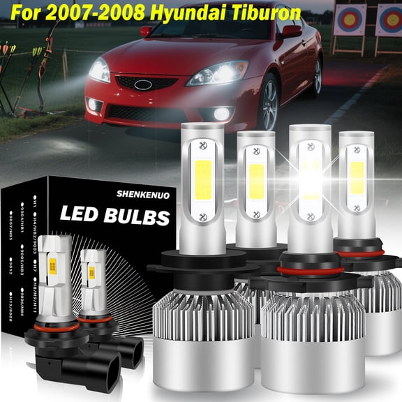 Para For Hyundai Tiburon 2007 2008 - Faros LED Hi-Lo+Bombillas de luz antiniebla Lmparas De Alta Potencia Reemplazo De Halgeno