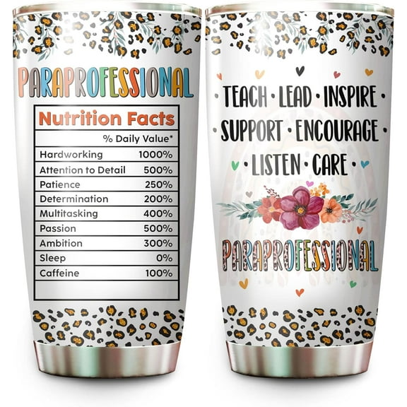 Para Paraprofessional Appreciation Gifts For Women Men, Paraprofessional Nutrition Fact Tumbler 20Oz, Paraeducators Teach Lead Inspire, Paraprofessional Mug Cup, Paraprofessional Supplies