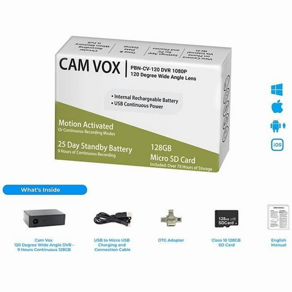 PBN-TEC PBN-CV-120 Cam-Vox 120 Wide Angle 1080P 128GB DVR