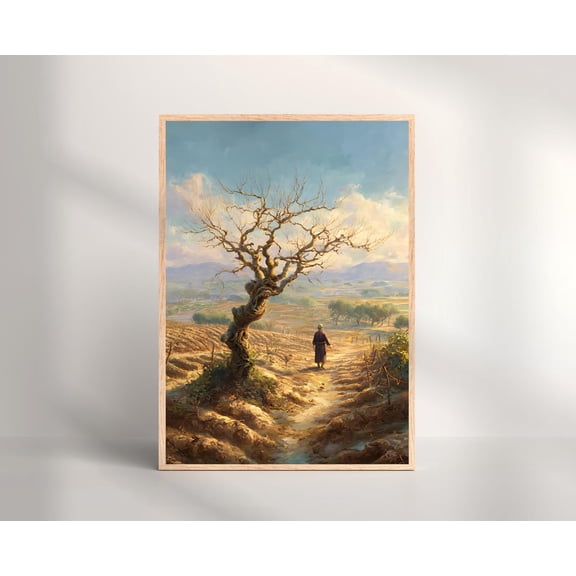 Parable of the Barren Fig Tree Christian Wall Art Luke 13:6-9 Bible Verse Print, Unframed Canvas 24x36in