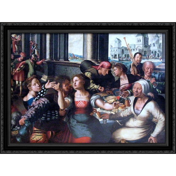 Parable of the Prodigal Son 38x28 Large Black Ornate Wood Framed Canvas Art by Jan van Hemessen