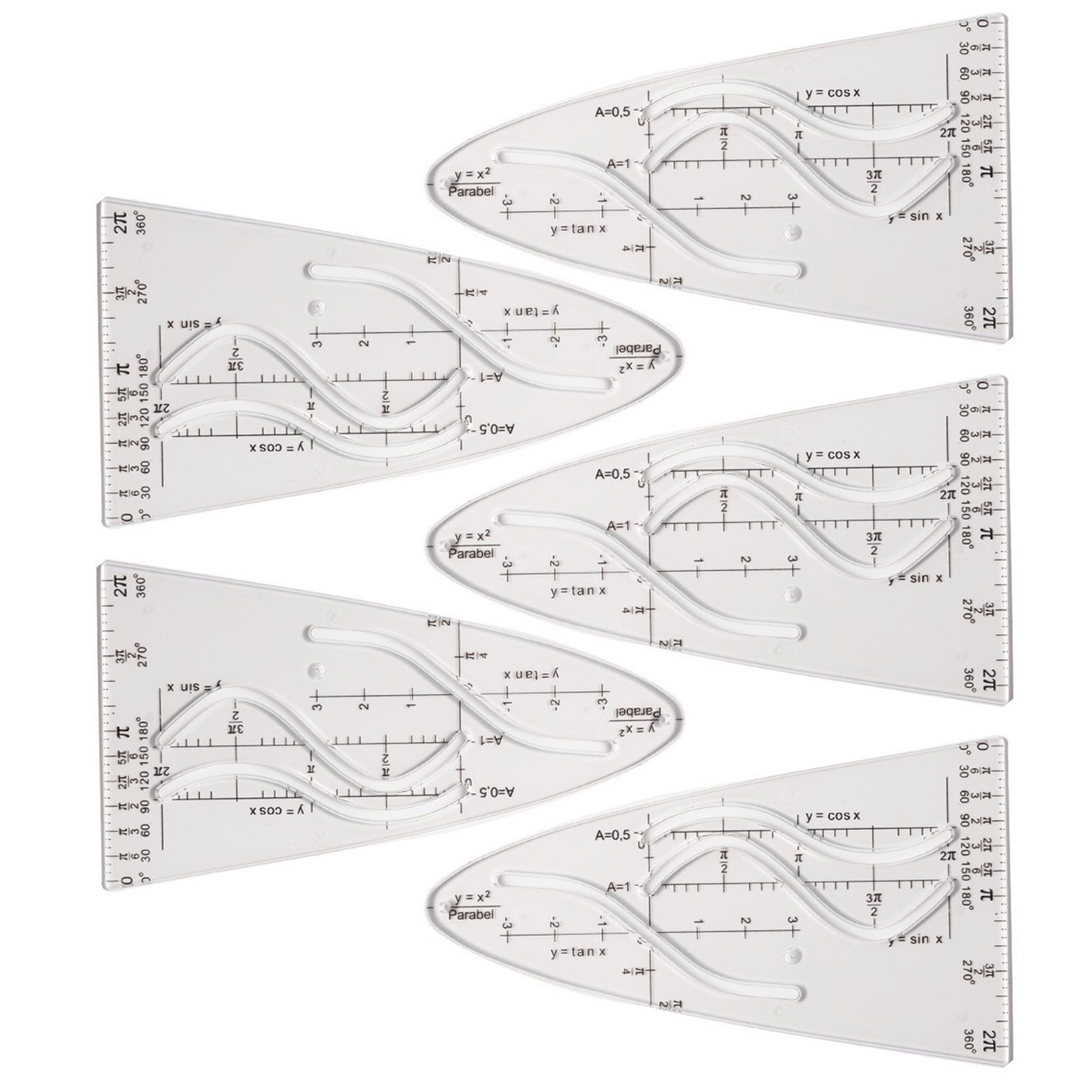 2 Stencil Per Parabola Matematica – Righello Curvo Per Disegno, Con Forme Seno, Coseno, Tangente – Per Studenti E Designer
