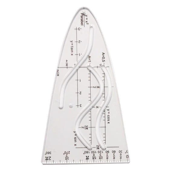 Parabolic Stencil Cosine Ruler with Ergonomic Grip for Technical Drafting & Calculus Studies, Geometry Tool