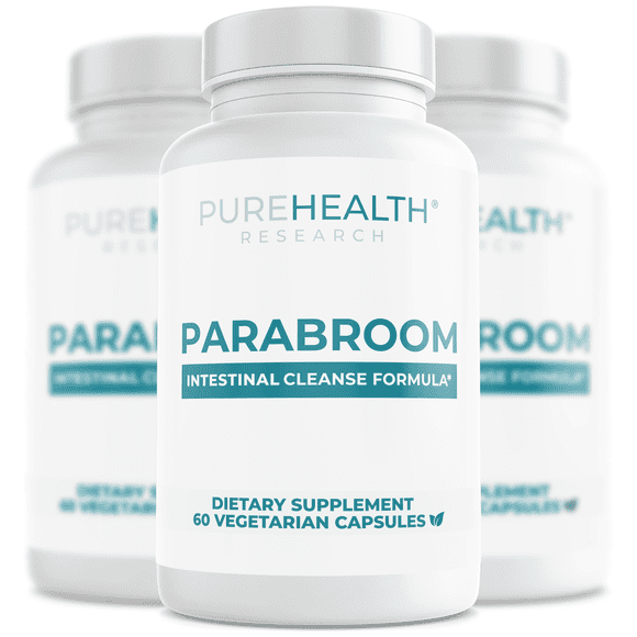 Parabroom Colon Cleanser and Dewormer For Humans - Gut Cleanse Detox and Bloating Relief - Wormwood Supplement with Black Walnut, Papain, and Turmeric Capsules by PureHealth Research x3
