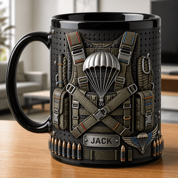 Parachute Accent Mug Custom Dad Gift, Airborne Style Tactical Straps Mug for Father’s Day