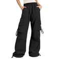 thumbnail image 1 of Parachute Cargo Pants Women Baggy Quick Dry Wide Leg Hiking Pants Pull-on High Waist Hip Hop Pant with Multi Pockets Black L, 1 of 5